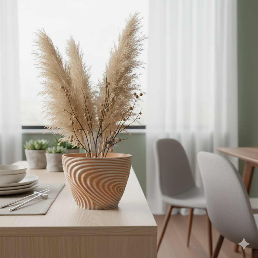 3D Printed Ceramic Vase | Abstract Swirl Design | Beige and Grey Modern Decorative Flower Pot - show-250830007-2 
