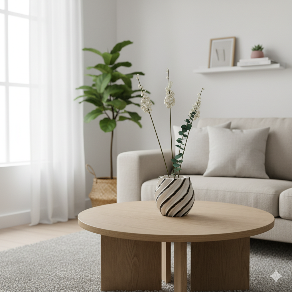 3D Printed Ceramic Abstract Striped Vase - Modern Home Decor Planter - show-250830008-1 