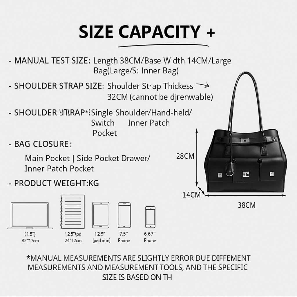 Large Women's Black Leather Tote Bag - Spacious & Stylish Shoulder Handbag - size-0802-en 