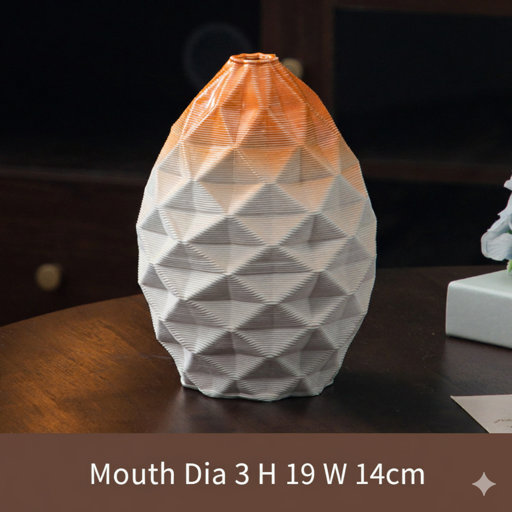 3D Printed Ceramic Vase with Geometric Design - Ombre Orange - size-250830003-3 