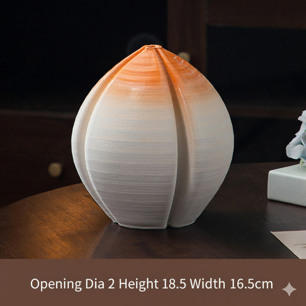 3D Printed Ceramic Vase - Modern Organic Design, Textured Home Decor, Off-White & Orange Ombre - size-250830006-1 