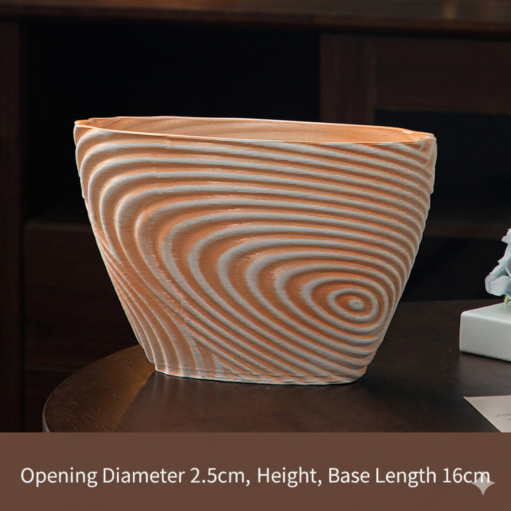 3D Printed Ceramic Vase | Abstract Swirl Design | Beige and Grey Modern Decorative Flower Pot - size-250830007-1 
