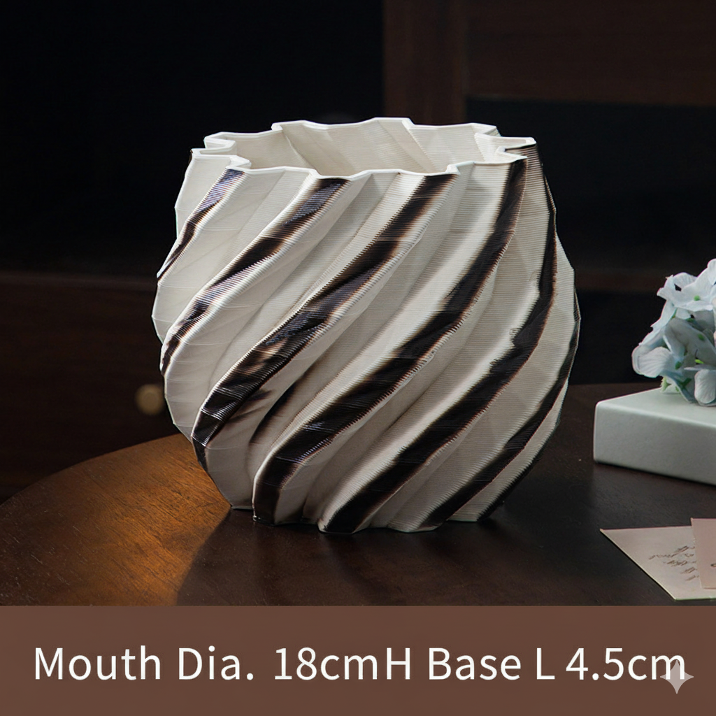3D Printed Ceramic Abstract Striped Vase - Modern Home Decor Planter - size-250830008-1 