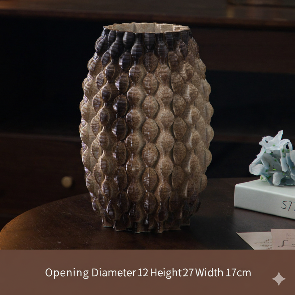 3D Printed Ceramic Vase - Brown Abstract Design | Modern Home Decor - size-250830009-1 