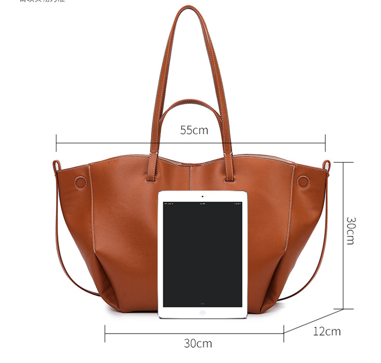Black Leather Women's Laptop Tote Bag, Slouchy Work Shoulder Bag - size-详情-9 