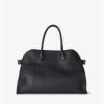 Black Pebbled Leather Women’s Structured Dome Handbag, Professional Laptop Tote