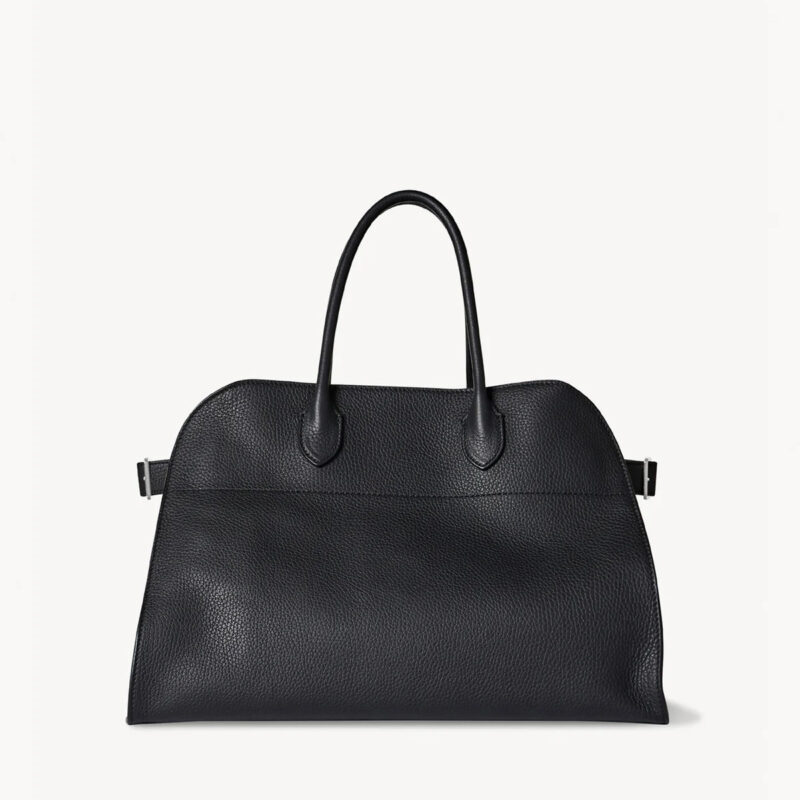 Black Pebbled Leather Women's Structured Dome Handbag, Professional Laptop Tote