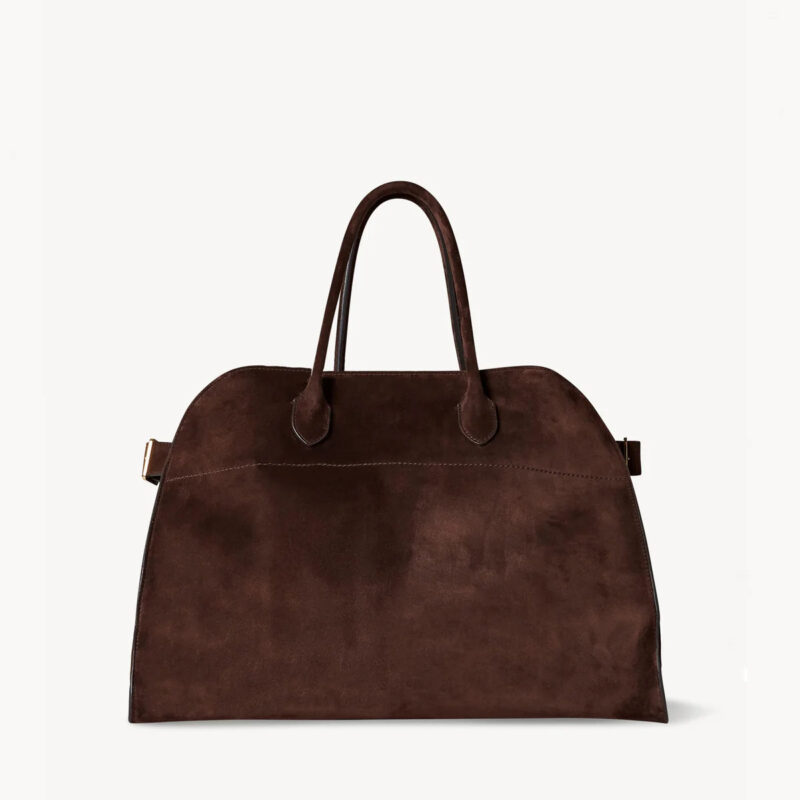 Dark Brown Suede Women's Structured Dome Handbag, Professional Laptop Tote