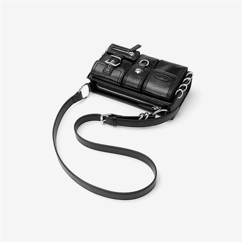 Women's Black Shoulder Bag - Multi-Pocket Leather Handbag - 主图-4 