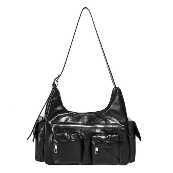 Casual Chic Black Shoulder Bag for Women - Multi-Pocket Hobo Style