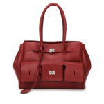 Red Leather Women’s Handbag with Front Pockets for work