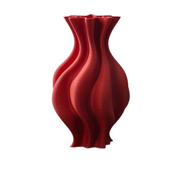 3D Printed Red Fluted Ceramic Vase - Modern Decorative Home Decor