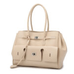 Cream Leather Tote Bag for Women, Professional Laptop Handbag