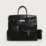 Women’s Large Black Leather & Canvas Tote Bag – Spacious, Stylish & Multi-Pocket Handbag for Work & Travel