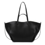 Black Leather Women’s Laptop Tote Bag, Slouchy Work Shoulder Bag