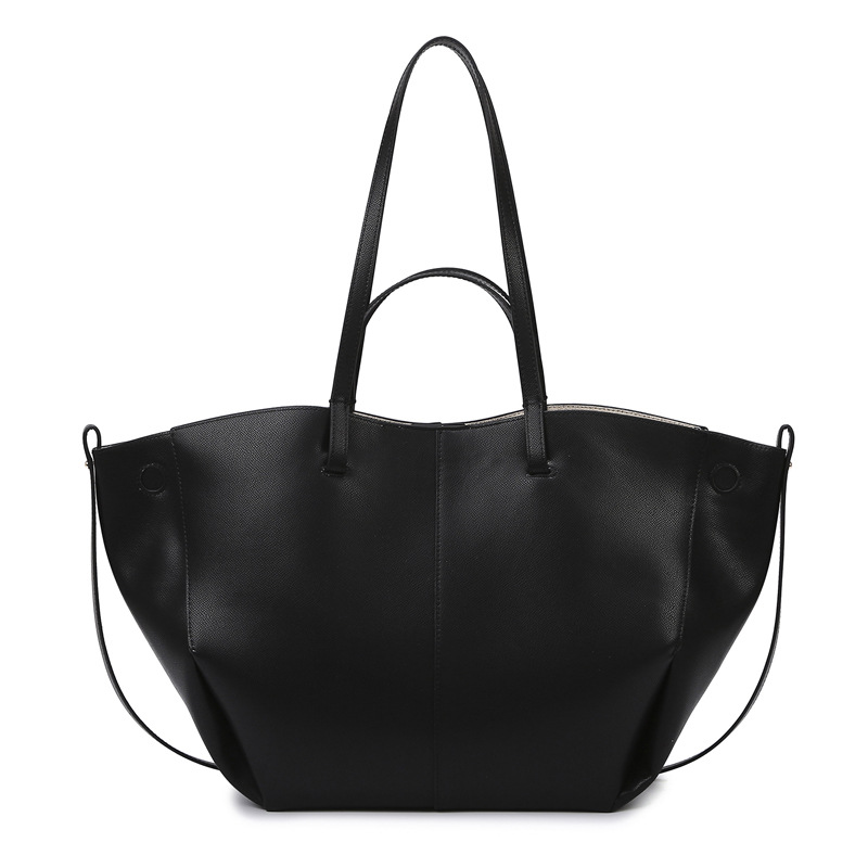 Black Leather Women's Laptop Tote Bag, Slouchy Work Shoulder Bag
