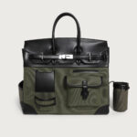 Women’s Large Olive Green & Black PU Leather Canvas Tote Bag – Spacious & Stylish Everyday Handbag