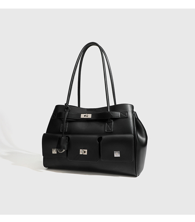 Large Women's Black Leather Tote Bag - Spacious & Stylish Shoulder Handbag - 详情-10 