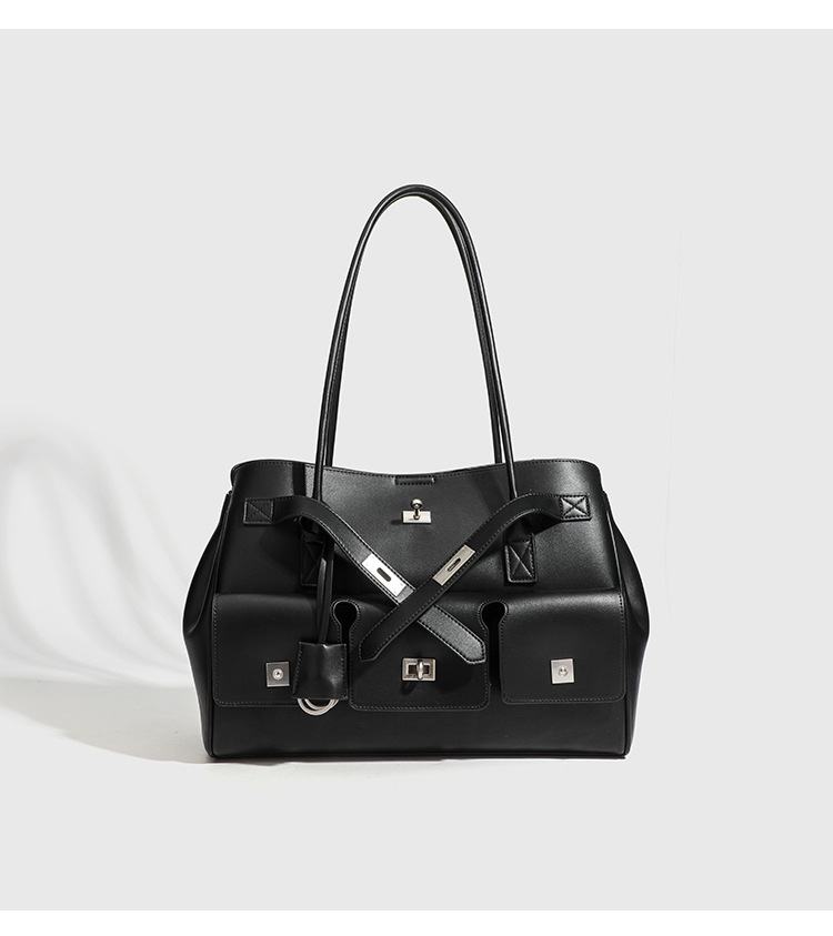 Large Women's Black Leather Tote Bag - Spacious & Stylish Shoulder Handbag - 详情-12 