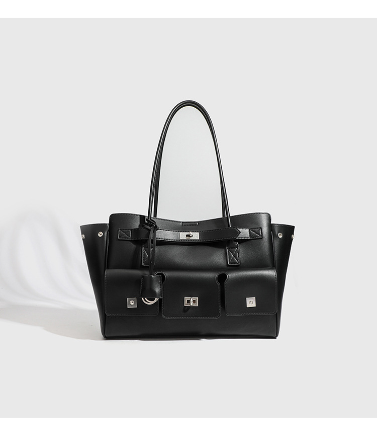 Large Women's Black Leather Tote Bag - Spacious & Stylish Shoulder Handbag - 详情-13 