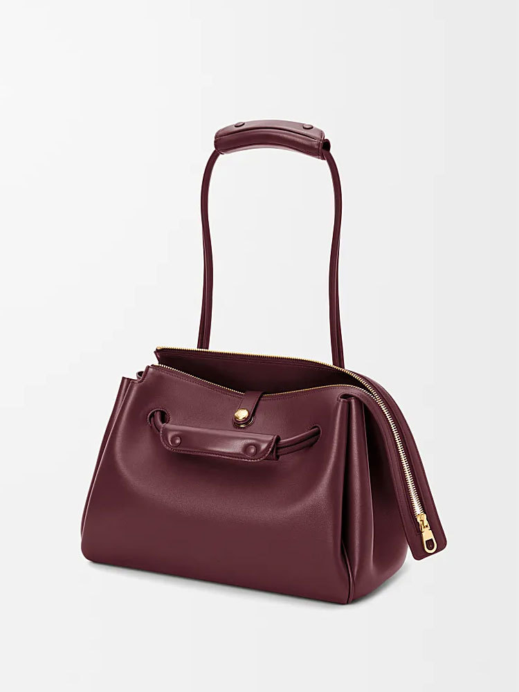 Burgundy Leather Women's Laptop Tote Bag, Professional Work Handbag - 详情-16 