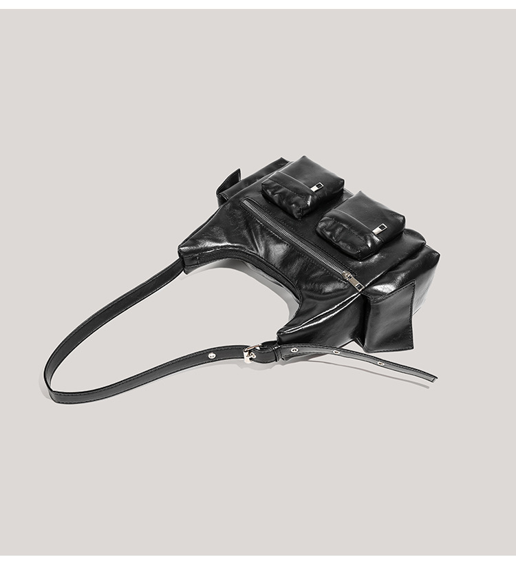 Casual Chic Black Shoulder Bag for Women - Multi-Pocket Hobo Style - 详情-19-1 