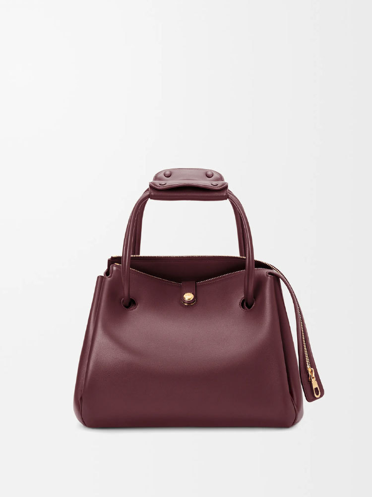 Burgundy Leather Women's Laptop Tote Bag, Professional Work Handbag - 详情-19-2 