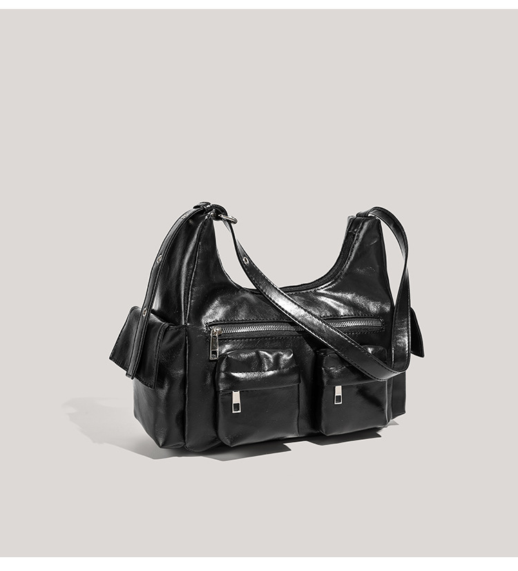Casual Chic Black Shoulder Bag for Women - Multi-Pocket Hobo Style - 详情-20-2 