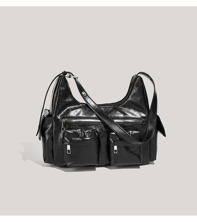 Casual Chic Black Shoulder Bag for Women - Multi-Pocket Hobo Style - 详情-21-3 