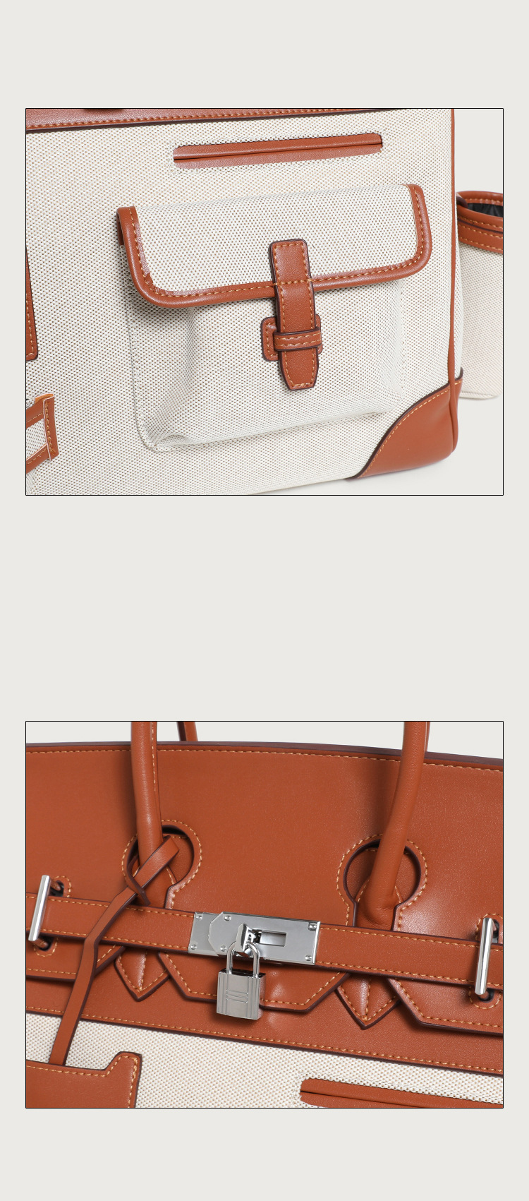 Women's Large Olive Green & Black PU Leather Canvas Tote Bag - Spacious & Stylish Everyday Handbag - 详情-23 