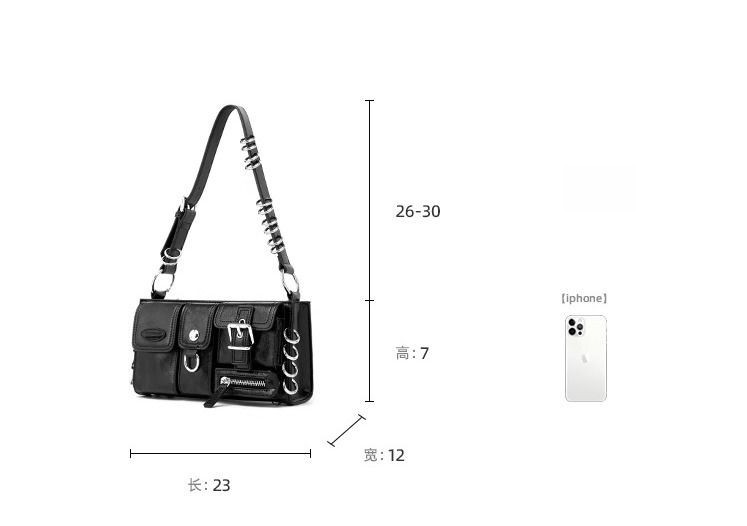Women's Black Shoulder Bag - Multi-Pocket Leather Handbag - 详情-8 