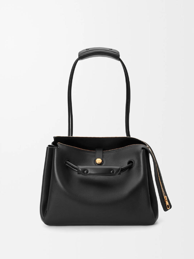 Black Leather Women's Laptop Tote Bag, Modern Work Handbag - 详情-9-1 