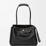 Black Leather Women’s Laptop Tote Bag, Modern Work Handbag