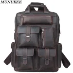Vintage Crazy Horse Genuine Leather Men Backpack Travel Bagpack Male School Backpack Fashion Hiking Rucksack Mochila Book Bag
