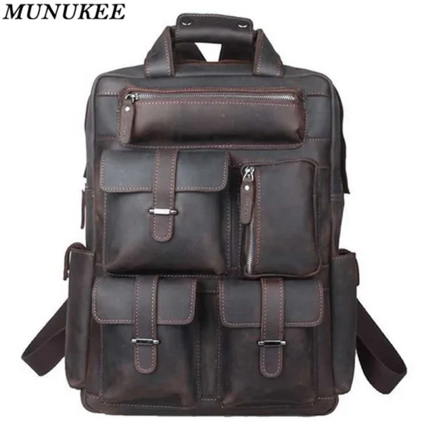 Vintage Crazy Horse Genuine Leather Men Backpack Travel Bagpack Male School Backpack Fashion Hiking Rucksack Mochila Book Bag