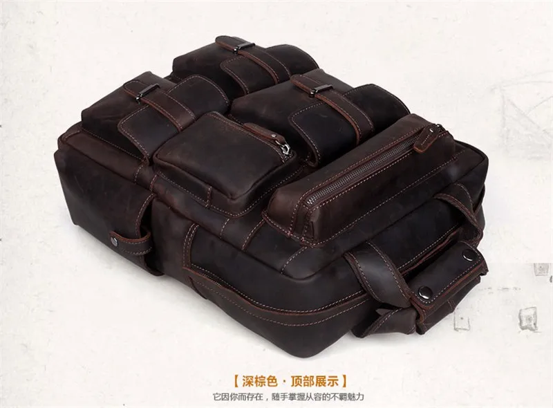 Vintage Crazy Horse Genuine Leather Men Backpack Travel Bagpack Male School Backpack Fashion Hiking Rucksack Mochila Book Bag