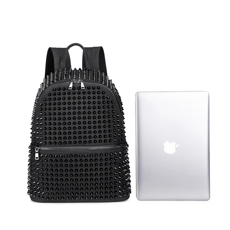 Fashion Female Women Backpacks Rivet Black Soft Washed Leather Bag Schoolbags Girls Punk Bags Travel Zipper Drop Ship