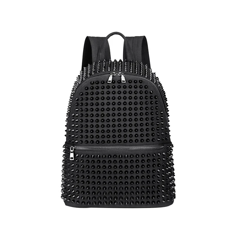 Fashion Female Women Backpacks Rivet Black Soft Washed Leather Bag Schoolbags Girls Punk Bags Travel Zipper Drop Ship
