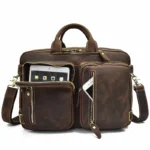 High Quality Leather Backpack Double Zipper Cowhide Backpacks Brief Case Travel Office Dual Use Shoulder Bags Pure Leather