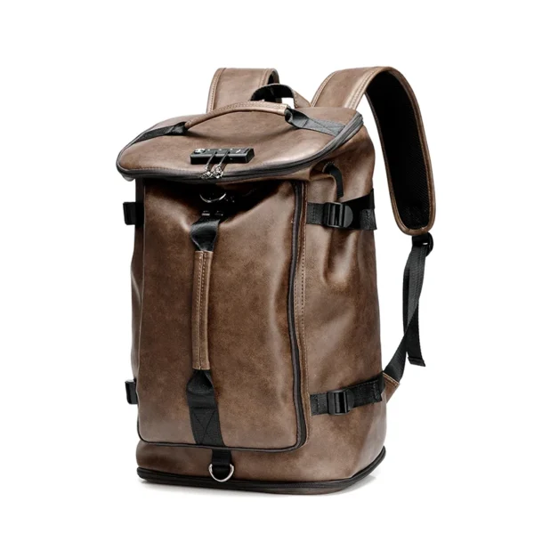 Solid color large capacity PU leather password lock design backpack travel bag mochilas de hombre backpack for man backpack man