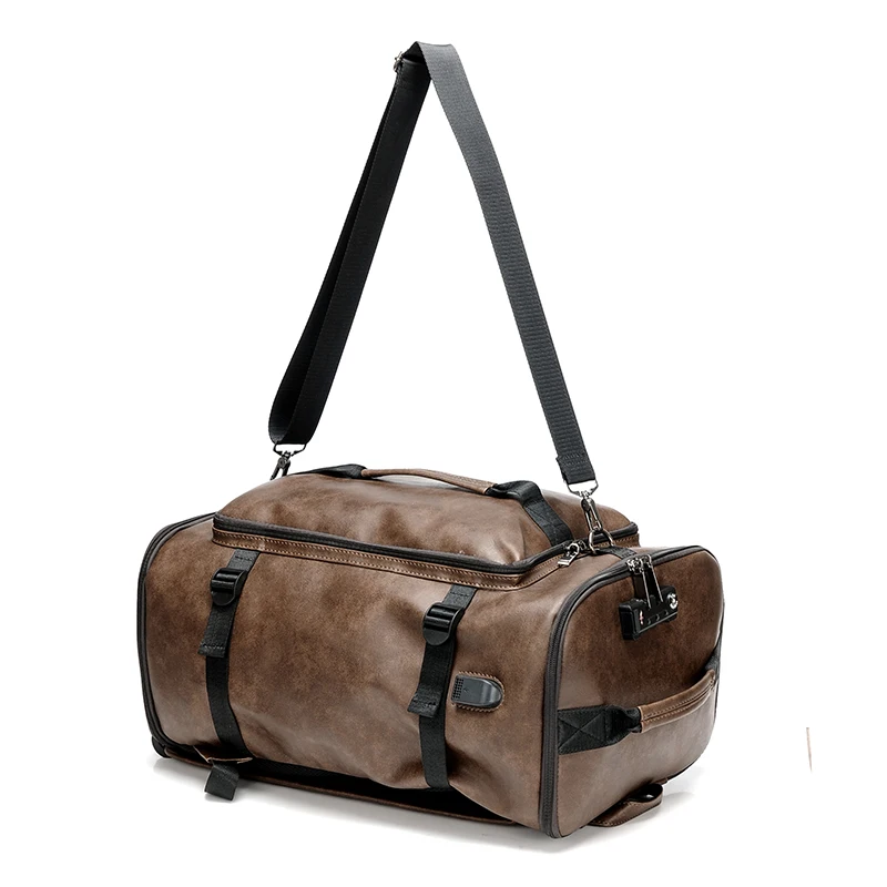 Solid color large capacity PU leather password lock design backpack travel bag mochilas de hombre backpack for man backpack man