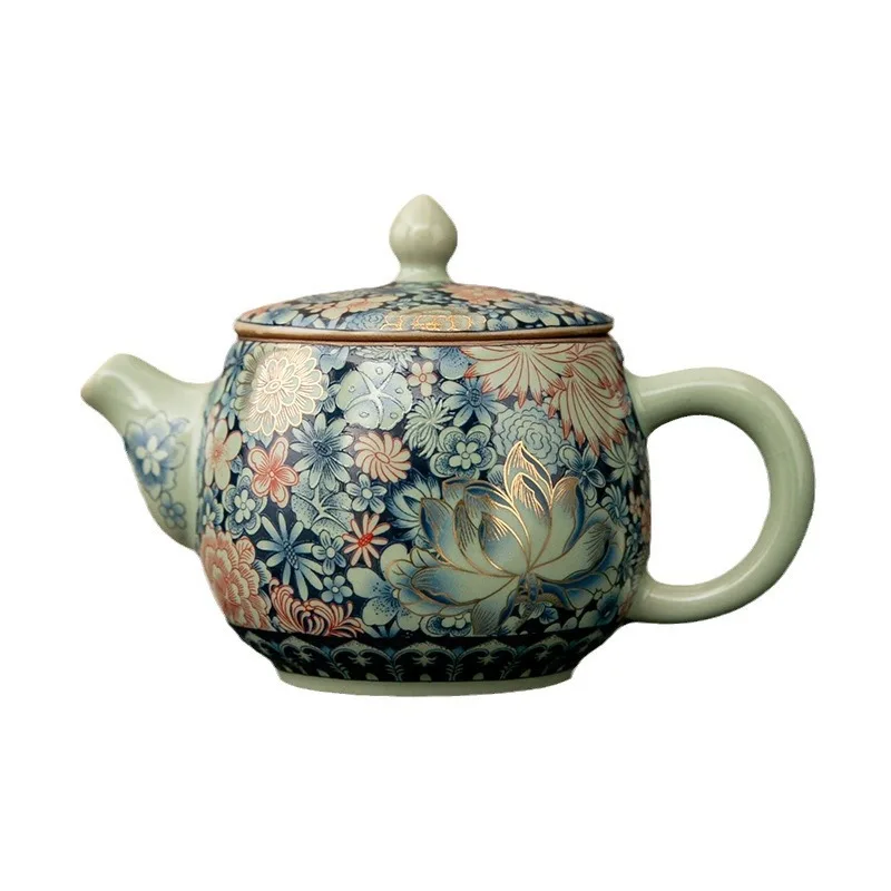 Ru kiln ceramic traditional smooth teapot vintage open slice brewing teapot household kung fu tea set Chinese style tea cups