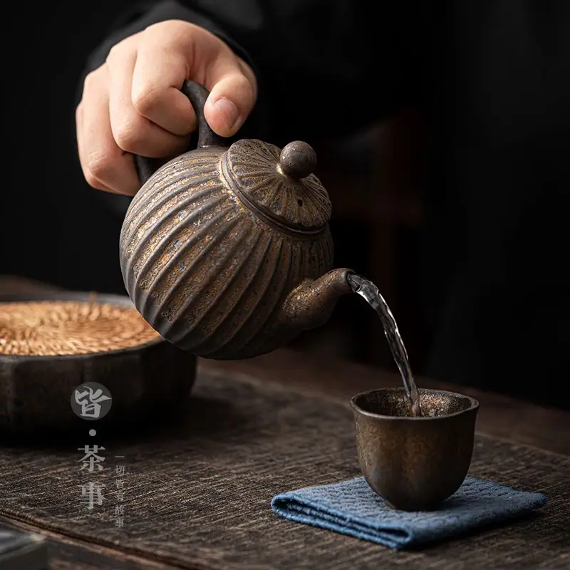 Japanese teapot single pot household retro kung fu tea set single filter ceramic tea maker gilt teapot set