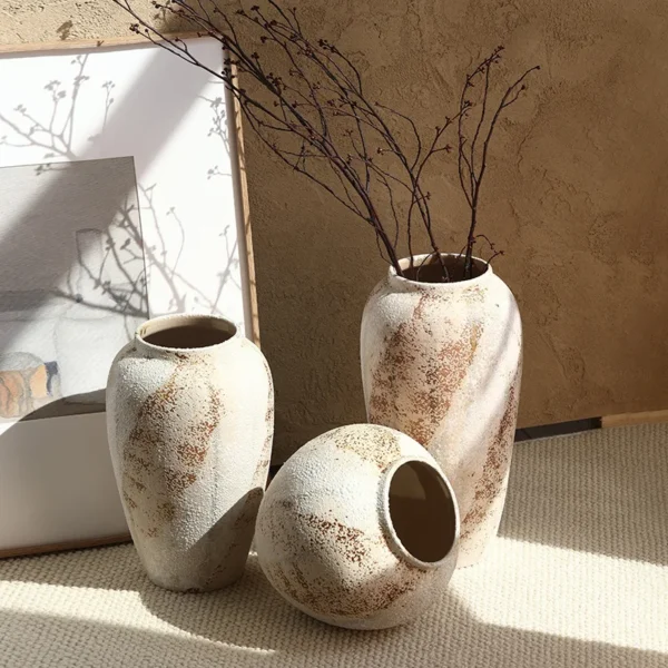 Ceramic vase, retro earthenware jar, wabi-sabi style, high-end flower arrangement vase, living room decorative item