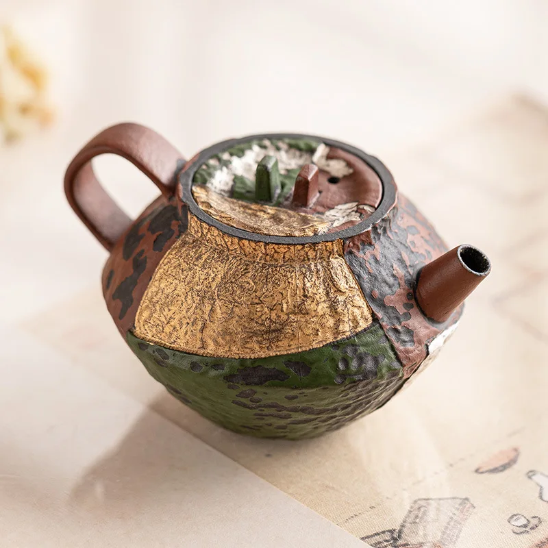 Teapot Making Tea Household Hand-painted Gold Baijia Coarse Pottery Old Rock Mud Kung Fu Tea Set Is Not Hot Small Pot