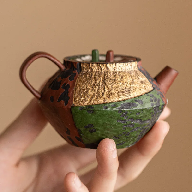 Teapot Making Tea Household Hand-painted Gold Baijia Coarse Pottery Old Rock Mud Kung Fu Tea Set Is Not Hot Small Pot