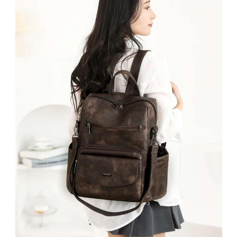 2025 New Autumn and Winter Women's PU Leather Designer Casual Fashion Business Retro Travel College Backpack Wallet Shoulder Bag