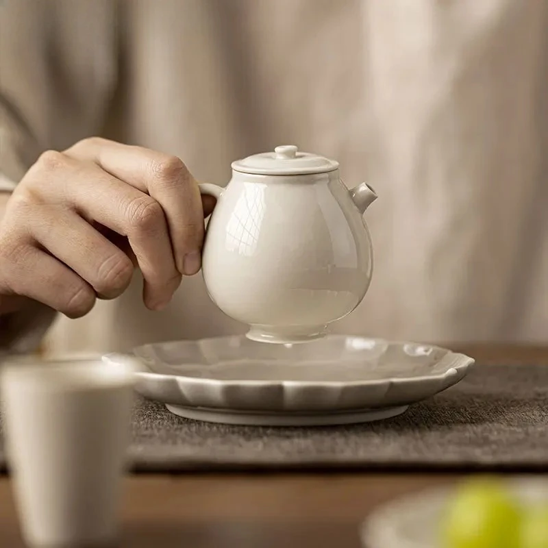120ml Chinese Handmade Grass Wood Gray Ceramic Teapot Creative Pot Tea Brewing Kettle Kung Fu Tea Tea Services Decoration Gifts