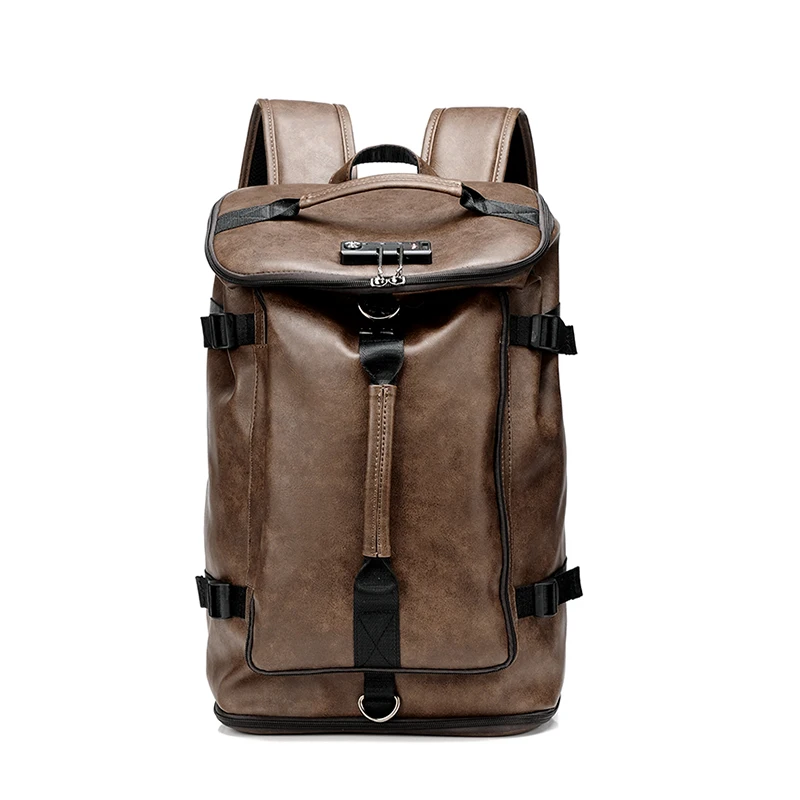 Solid color large capacity PU leather password lock design backpack travel bag mochilas de hombre backpack for man backpack man