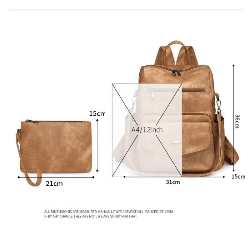 2025 New Autumn and Winter Women's PU Leather Designer Casual Fashion Business Retro Travel College Backpack Wallet Shoulder Bag